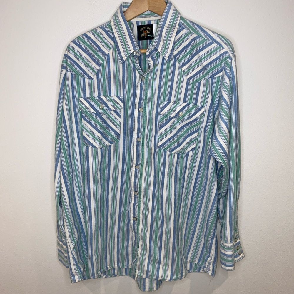Vintage Saddle King‎ Western By Key Pearl Snap Long Sleeve XL Western Stripes